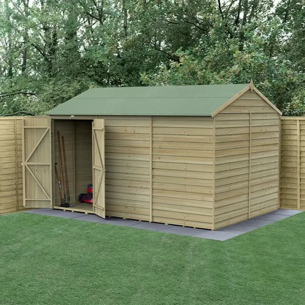 Image of 12' x 8' Forest 4Life 25yr Guarantee Overlap Pressure Treated Windowless Double Door Reverse Apex Wooden Shed (3.6m x 2.61m)