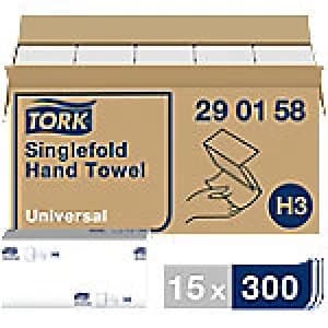 Image of Tork Folded Hand Towels H3 Universal 1 Ply V-fold White 15 Pieces of 300 Sheets