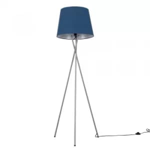 Image of Camden Grey Tripod Floor Lamp with XL Navy Blue Aspen Shade