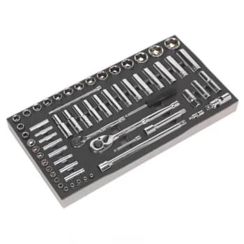 Image of Tool Tray with Socket Set 62PC 1/4" & 1/2" Sq Drive Metric