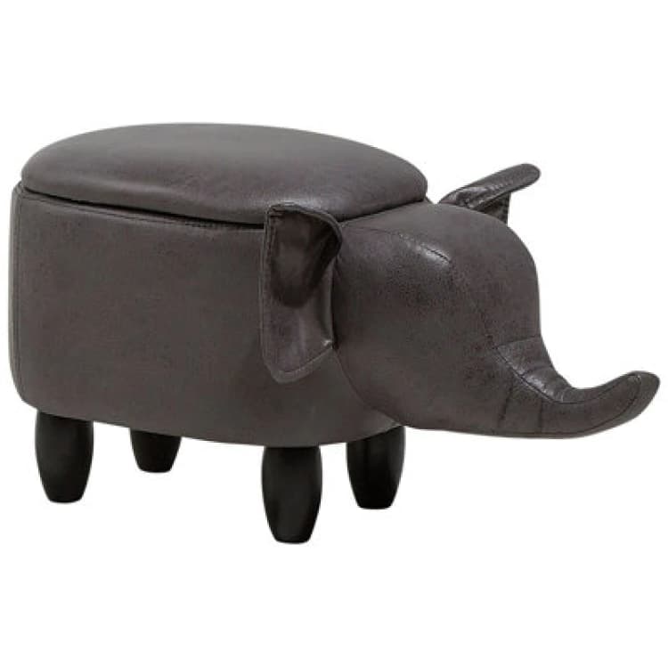 Image of Beliani Storage Animal Stool Elephant Faux Leather Dark Grey Elephant