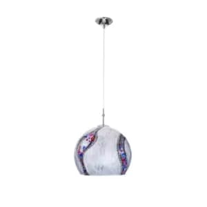 Image of Luna Designer Glass Dome Pendant Light Polished Chrome - Kiss Silver Pattern, 1x E27
