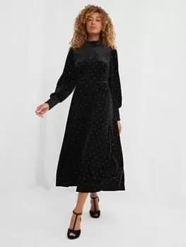Image of Joe Browns Velour High Neck Midi Dress -black, Black, Size 14, Women