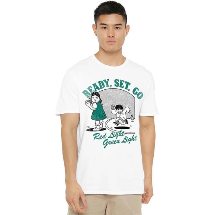 Image of Squid Game Squid Game Red Light Green Light Fakeaway T-Shirt White White