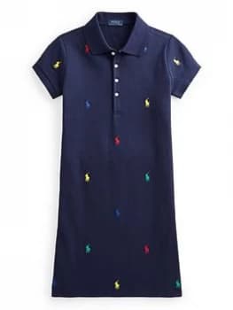 Image of Ralph Lauren Girls Embroidered Polo Shirt Dress - Navy, Size 8-10 Years=M, Women