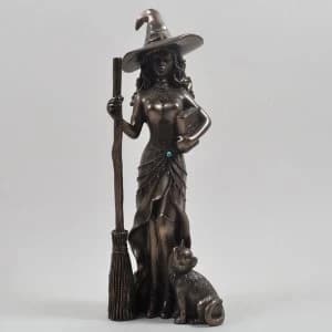 Image of Witch with Black Cat Bronze Ornament 20cm