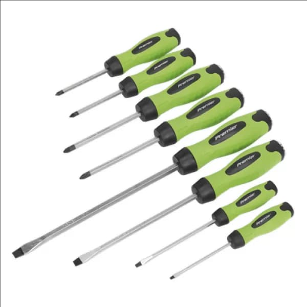 Image of Genuine SEALEY HV002 Screwdriver Set 8pc Hammer-Thru Hi-Vis Green