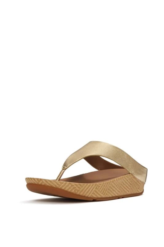 Image of FitFlop Womens Lulu Lux Graphic-Weave Toe-Post Sandal in Gold Size: 4 Gold Female 4