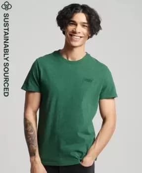 Image of Superdry Mens Organic Cotton Vintage Logo Embroidered T-Shirt Green / Heritage Pine Green - Size: L