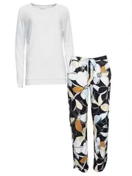 Image of Cyberjammies Two Piece Floral Pyjamas Set - Black Floral/White, Black, Size 22, Women