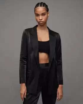 Image of AllSaints Aleida Shiny Tailored Slim Fit Blazer