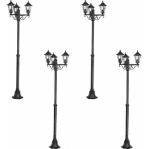 Image of 4 pack IP44 Outdoor Bollard Light Black Cast Aluminium 3 Arm 60W E27 Post