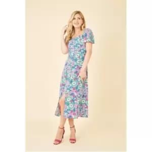 Image of Mela London Pink Retro Flower Print Midi Dress - Pink