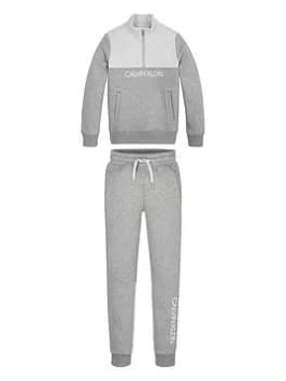 Image of Calvin Klein Jeans Boys Clr Block Zip-up Sweatpants Set - Grey, Size Age: 8 Years