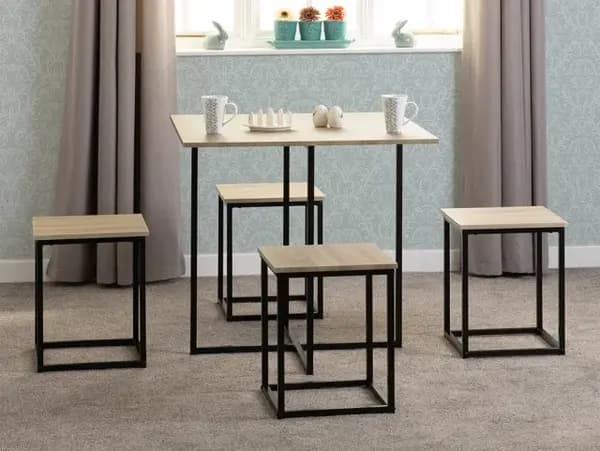 Image of Seconique Kent Stowaway Sonoma Oak and Black Dining Table and 4 Stools