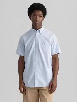 Image of GANT Men Regular Fit Short Sleeve Oxford Shirt (S) Blue