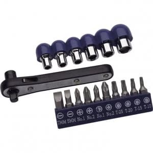 Image of Draper 17 Piece 1/4" Drive Offset Ratchet Hex Socket and Screwdriver Bit Set Metric Combination