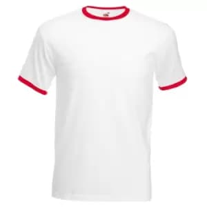 Image of Fruit Of The Loom Mens Ringer Short Sleeve T-Shirt (S) (White/Red)