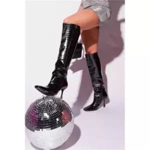 Image of I Saw It First Black Knee High Croc Pu Heeled Boots - Black