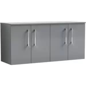 Image of Nuie Arno Gloss Cloud Grey 1200mm Wall Hung 4 Door Vanity Unit with Worktop - ARN1323W2 - Cloud Grey
