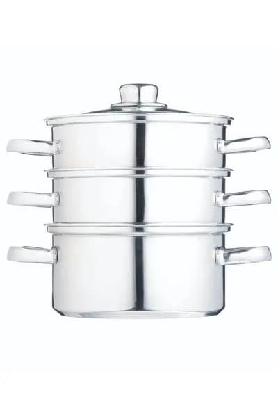 Image of Kitchencraft Stainless Steel Three Tier Steamer 16cm (6"), Gift Boxed Mid Grey