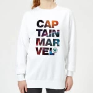 Image of Captain Marvel Space Text Womens Sweatshirt - White