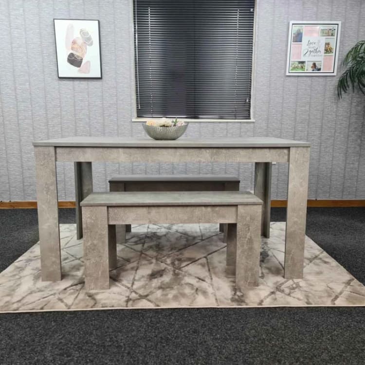 Image of KOSY KOALA Kosy Koala - Dining Table and 2 Benches Stone Grey Effect Wood Table 2 Grey Benches Dining Room Furniture Stone grey 117 + 2 stone grey ben