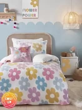 Image of Bedlam Retro Floral Pink Plush Fleece Duvet Cover Set, Pink, Size Double