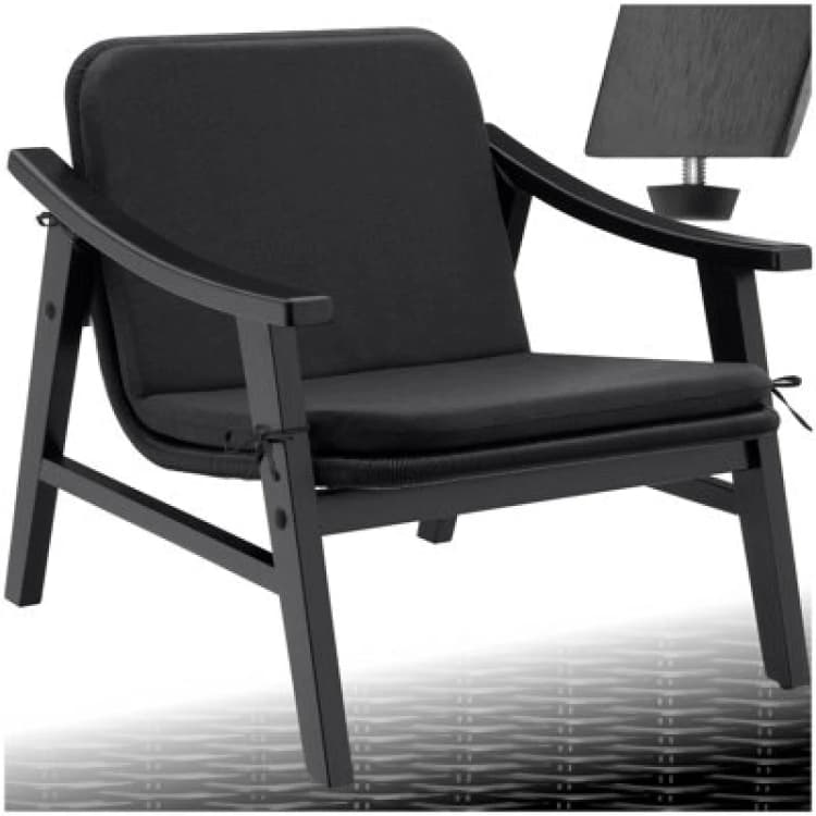 Image of Tectake Rattan Garden Chair Outdoor Furniture Chairs Varnished Wooden Frame Lounge Arm Chair - Black - 1