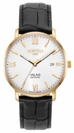 Image of Roamer 958833 48 13 05 Mens Valais Black Leather Strap Wristwatc