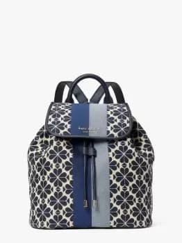 Image of Spade Flower Jacquard Stripe Sinch Medium Flap Backpack - Blue - One Size