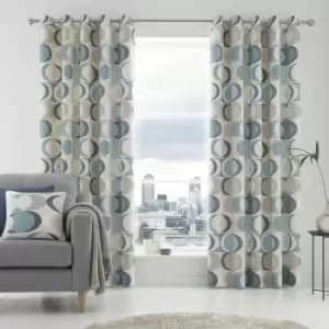 Image of Fusion Sander Geometric Print 100% Cotton Eyelet Lined Curtains, Duck Egg, 66 x 72 Inch