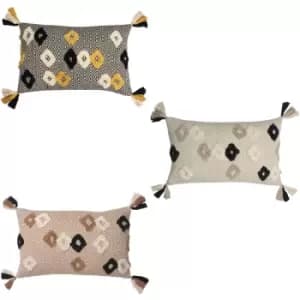Image of Furn - Benji Tufted Diamonds 100% Cotton Tasselled Cushion Cover, Natural, 30 x 50 Cm