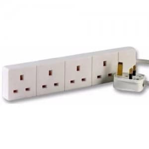 Image of Zexum White UK 3 Pin Plug 4 Gang 4G Socket Extension Cord Cable Lead - 5 Metres
