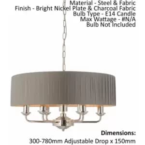 Image of Ceiling Pendant Light - Bright Nickel & Charcoal Fabric - 6 x 40W E14 - e10245