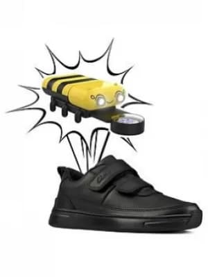 Image of Clarks Clarks Kids Vibrant Glow Light Up Strap School Shoe, Black Leather, Size 13 Younger