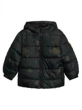 Image of Mango Boys Camo Hooded Padded Coat - Khaki, Size Age: 9 Years