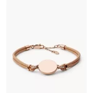 Image of Fossil Womens Disc Nude Leather Bracelet - Beige