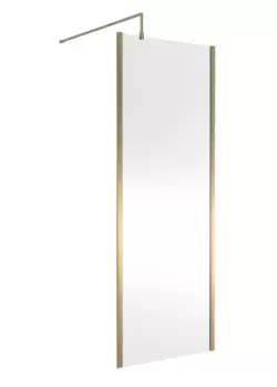 Image of Nuie 760mm Outer Framed Wetroom Screen With Support Bar - Brushed Brass