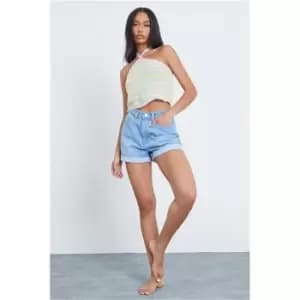 Image of I Saw It First Pink Halterneck Knitted Crop Top - Pink