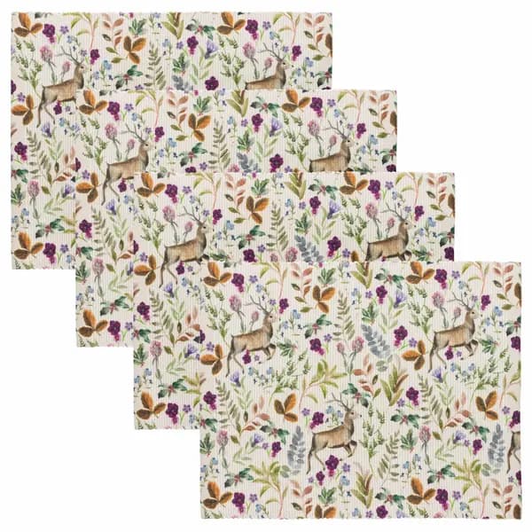 Image of Evans Lichfield Reindeer Washable Set of 4 Festive Placemats Dark Red