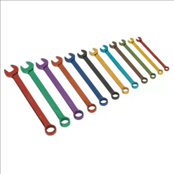 Image of Genuine SEALEY S01074 Combination Spanner Set 12pc Multi-Coloured Metric