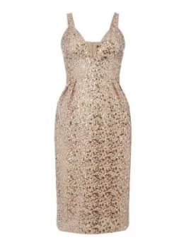 Image of Jill Jill Stuart V neck bell skirt dress Gold