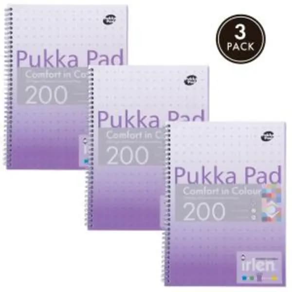 Image of NOTFOUND Pukka Pads Irlen Jotta A4 Wirebound 200 Lavendar Perforated Pages Paper Tinted Ruling With Margin (Pack 3) - IRLJOTA4(LAV) IRLJOTA4(LAV)