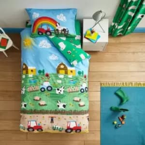 Image of Catherinelansfield - Catherine Lansfield Kids Farmyard Animals Reversible Easy Care Duvet Cover Set, Blue, Single