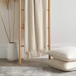 Image of Hayden Textured Weave Eco-Friendly 100% Recycled Cotton Throw, Cream, 130 x 180 Cm - Drift Home