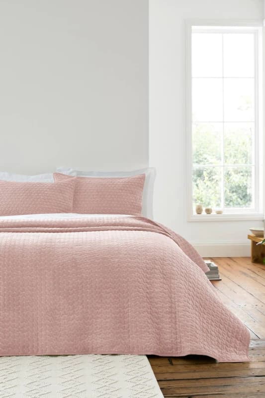 Image of Bianca Attica Velvet 240cm x 260cm Embroidered Bedspread Pink