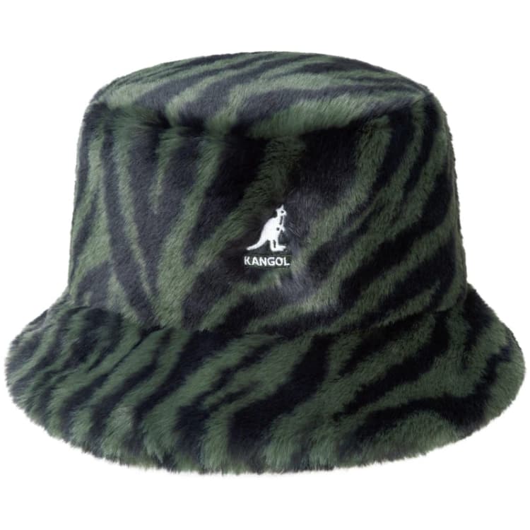 Image of Kangol Faux Fur Bucket Hat Olive Zebra unisex Extra Lge