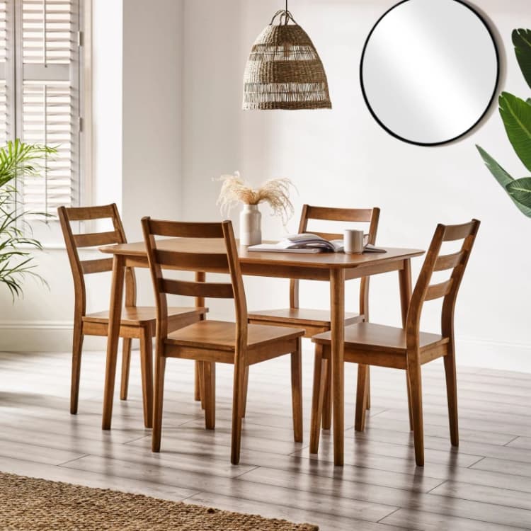 Image of FurnitureboxUK FurnitureboxUK Lynton Small Walnut Colour Wooden Dining Table & 4 Dining Chairs Walnut One Size Unisex 5060661186203