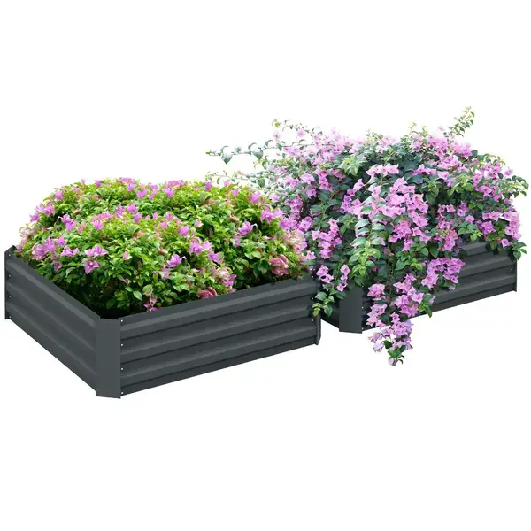 Image of Outsunny 2pk Raised Galvanised Planter Box Dark Grey